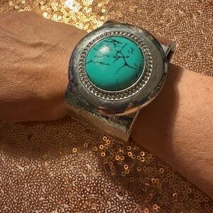 Turquoise and Silver Statement cuff bracelet.